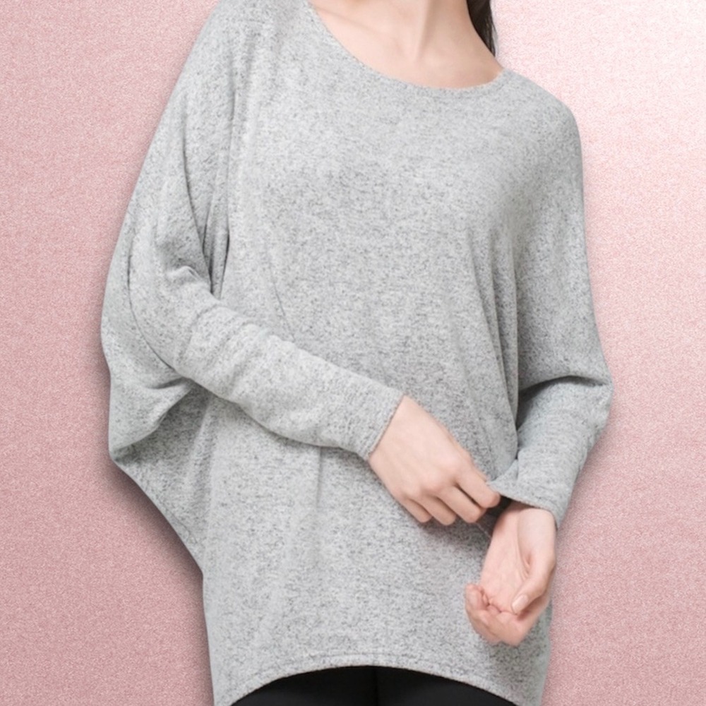 White House Black Market Womens Gray Dolman Sleeve Tunic Top Scoop Neck Medium‎
